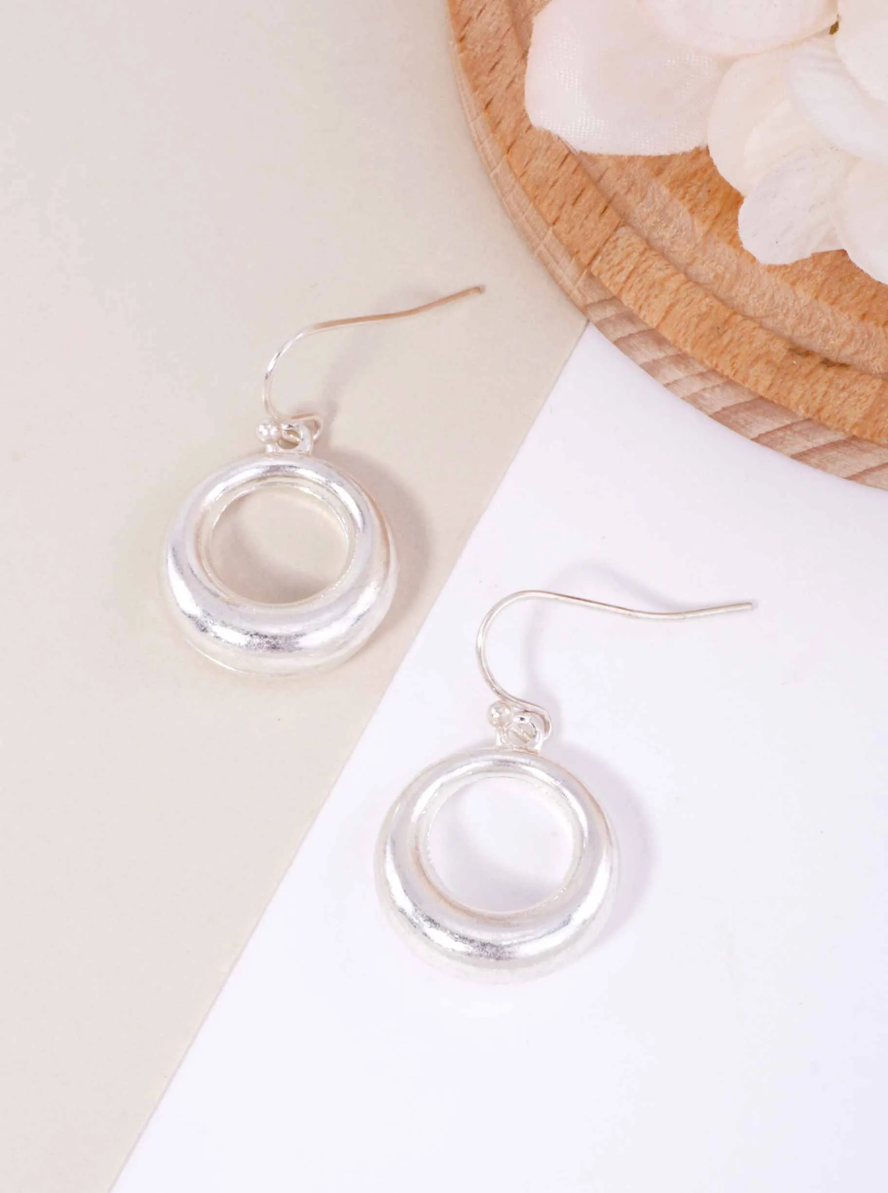 Geometric Open Circle Hook Drop Earrings